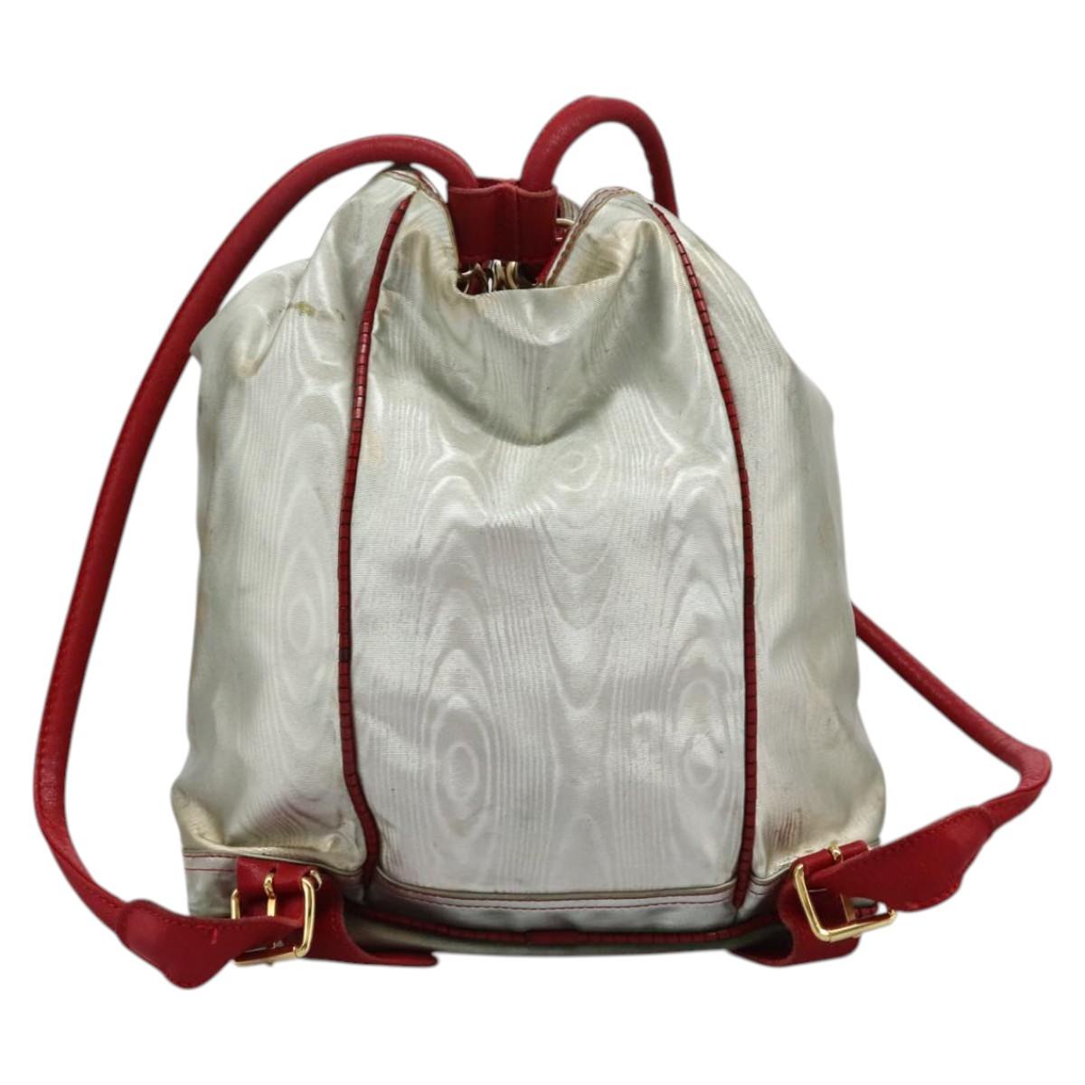 LOEWE Anagram Backpack PVC Leather Silver Auth BD905