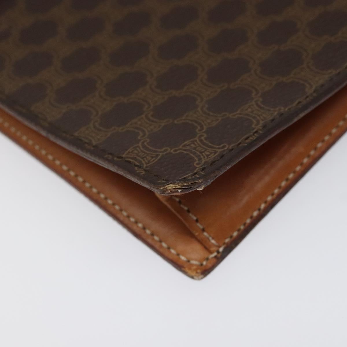 CELINE Macadam Canvas Shoulder Bag PVC Leather Brown Gold Auth BD908