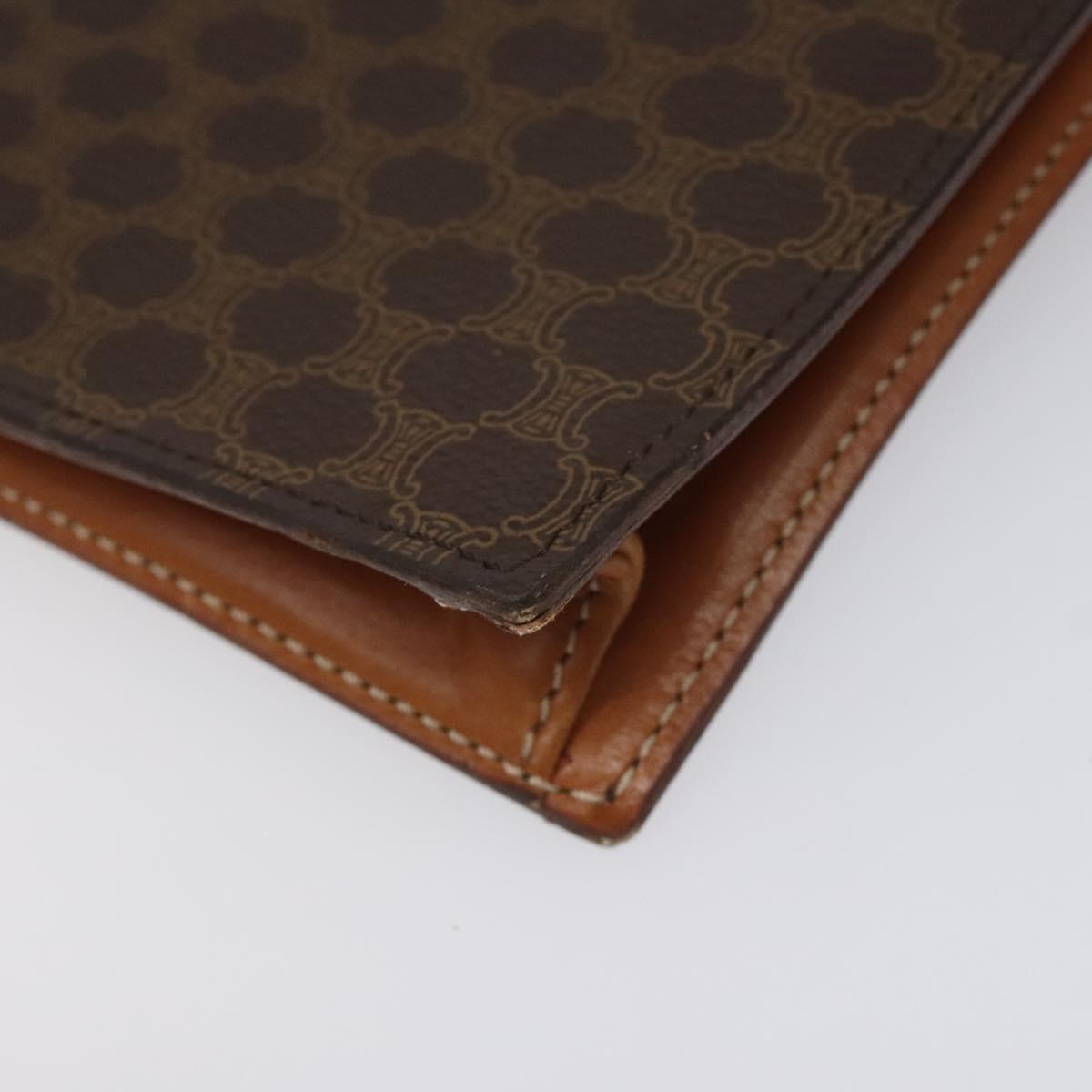 CELINE Macadam Canvas Shoulder Bag PVC Leather Brown Gold Auth BD908