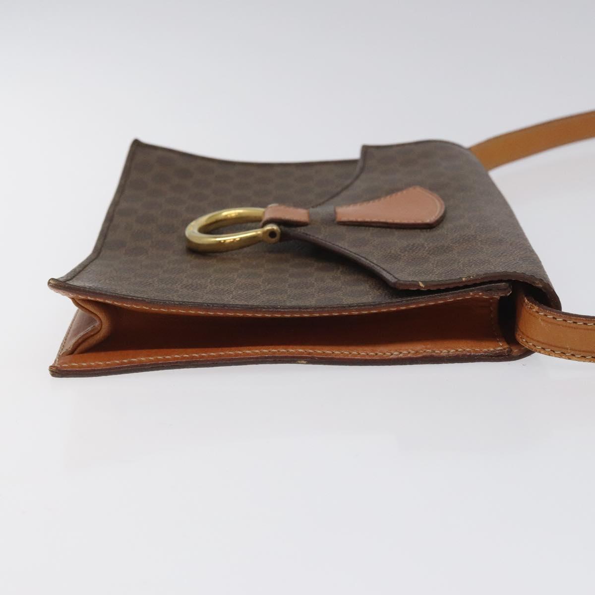 CELINE Macadam Canvas Shoulder Bag PVC Leather Brown Gold Auth BD908