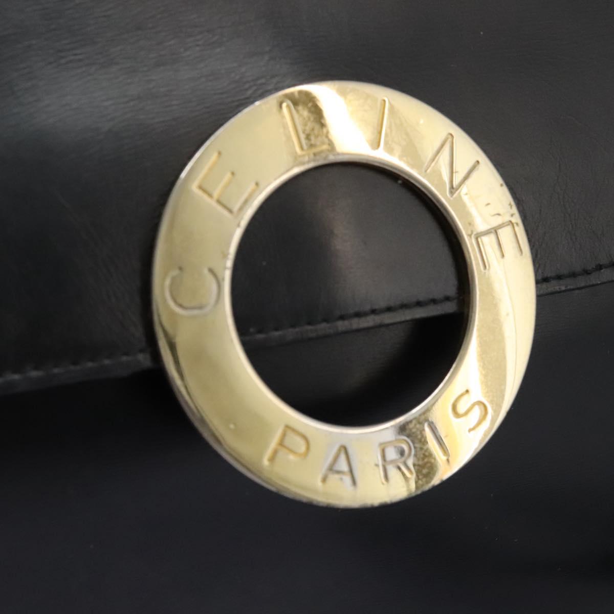 CELINE Circle Shoulder Bag Leather Black Gold Auth BD909