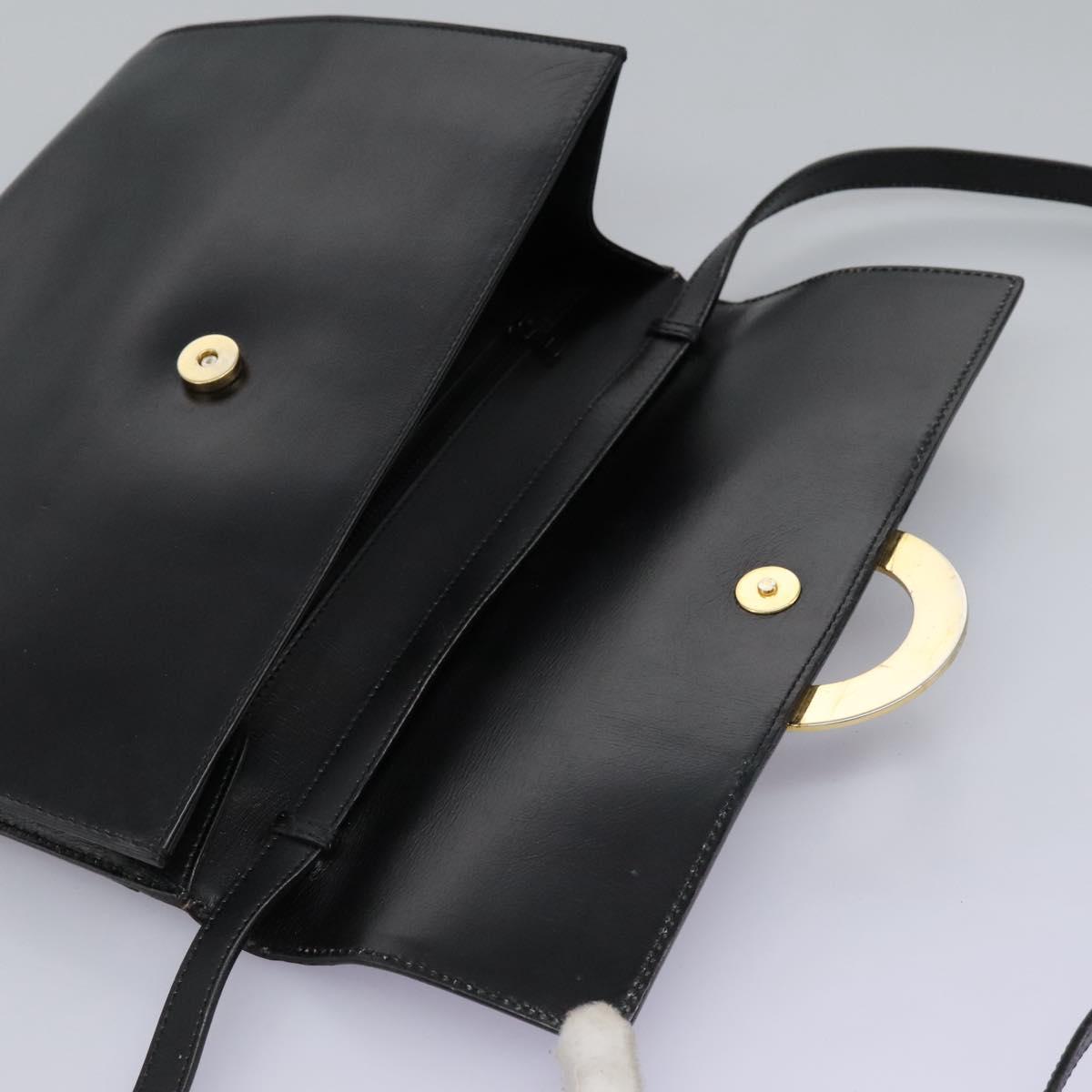 CELINE Circle Shoulder Bag Leather Black Gold Auth BD909