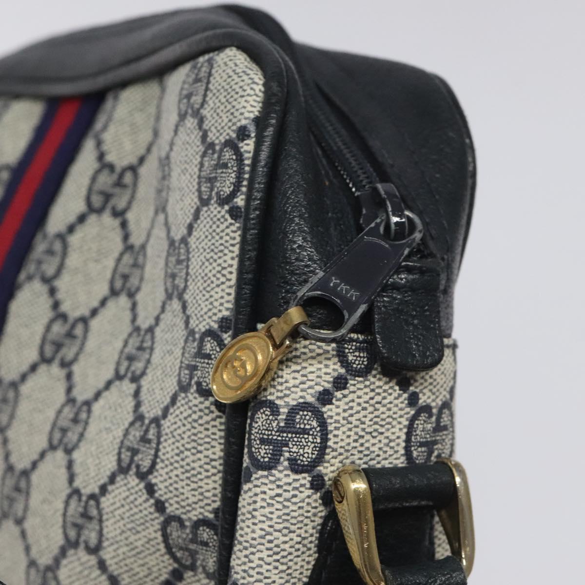 GUCCI GG Supreme Sherry Line Shoulder Bag PVC Navy Red 010 378 Auth BD927