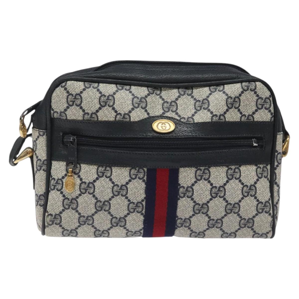 GUCCI GG Supreme Sherry Line Shoulder Bag PVC Navy Red 010 378 Auth BD927