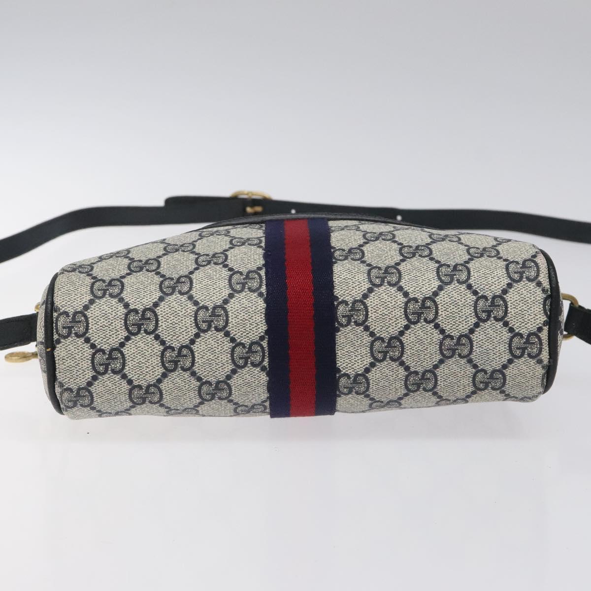 GUCCI GG Supreme Sherry Line Shoulder Bag PVC Navy Red 010 378 Auth BD927