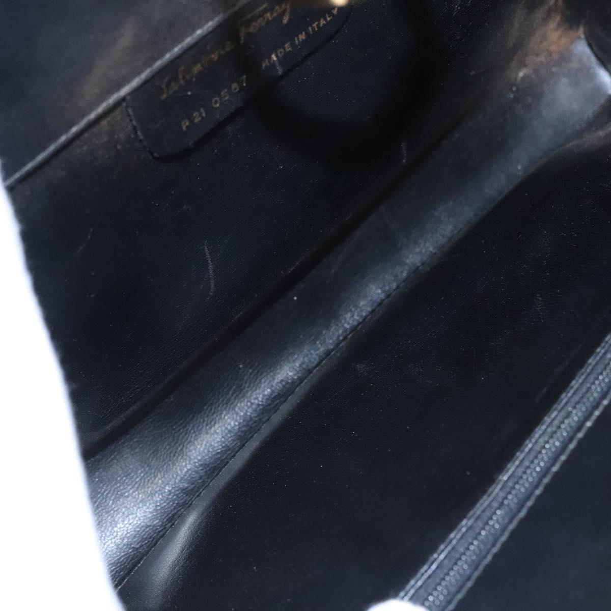 Salvatore Ferragamo Gancini Chain Shoulder Bag Leather Black Gold Auth BD929