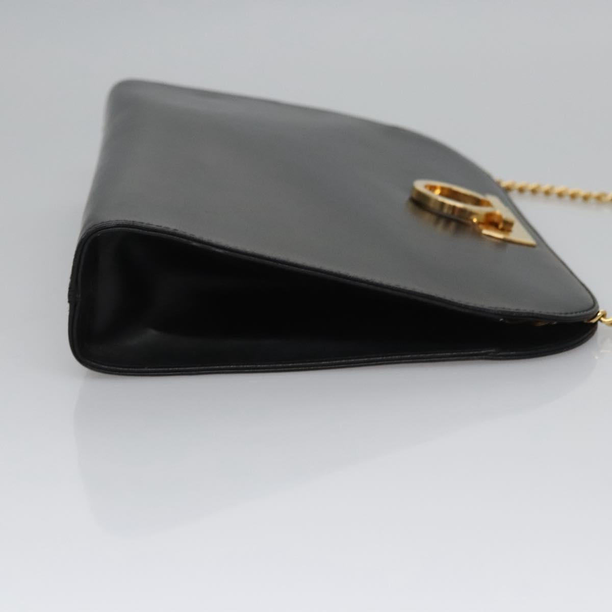 Salvatore Ferragamo Gancini Chain Shoulder Bag Leather Black Gold Auth BD929