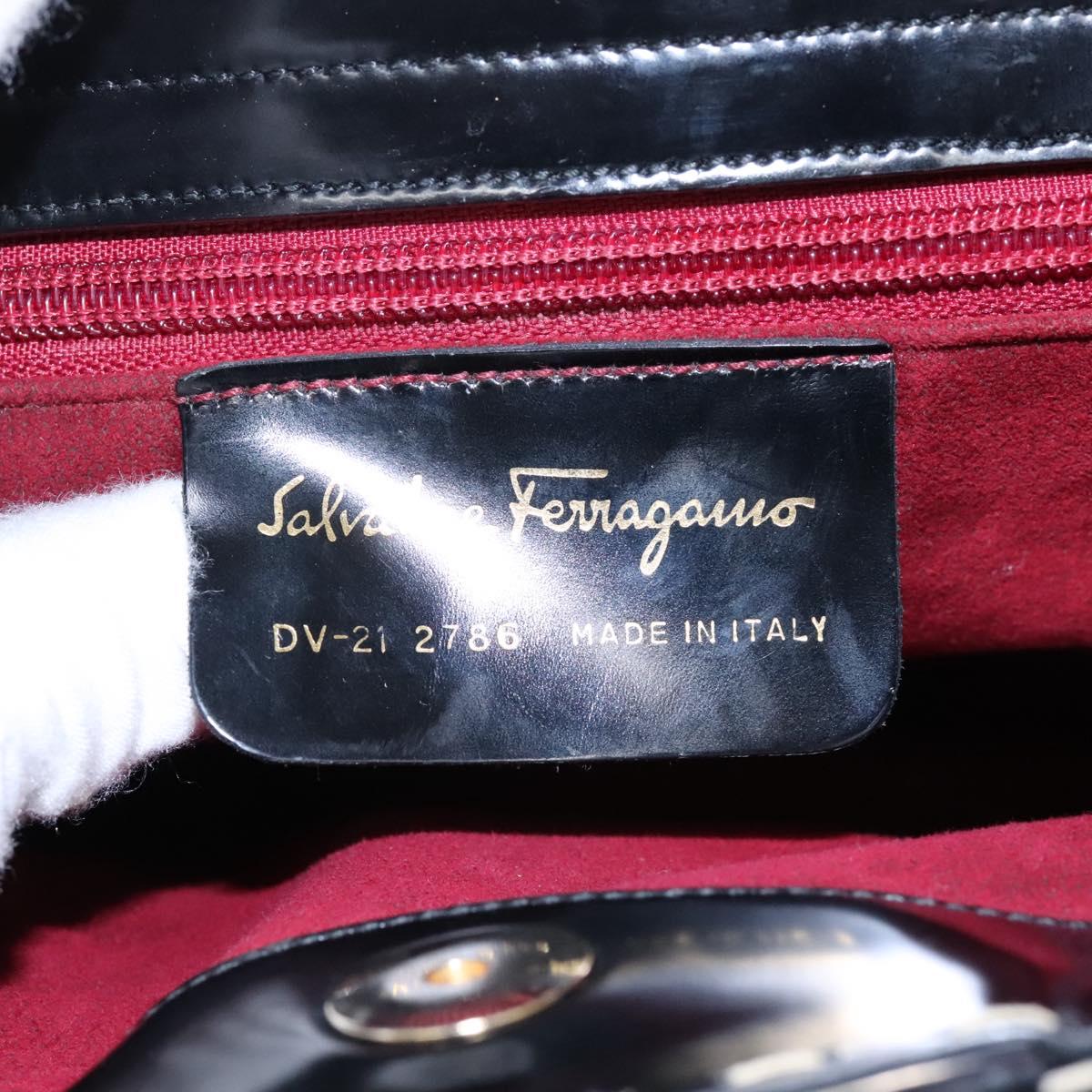 Salvatore Ferragamo Gancini Hand Bag Patent leather 2way Black Auth BD930