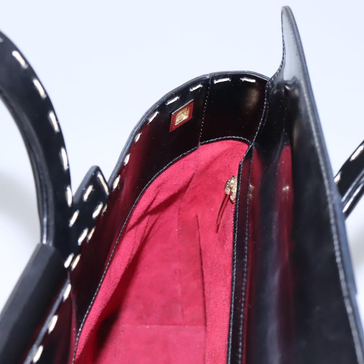 Salvatore Ferragamo Gancini Hand Bag Patent leather 2way Black Auth BD930