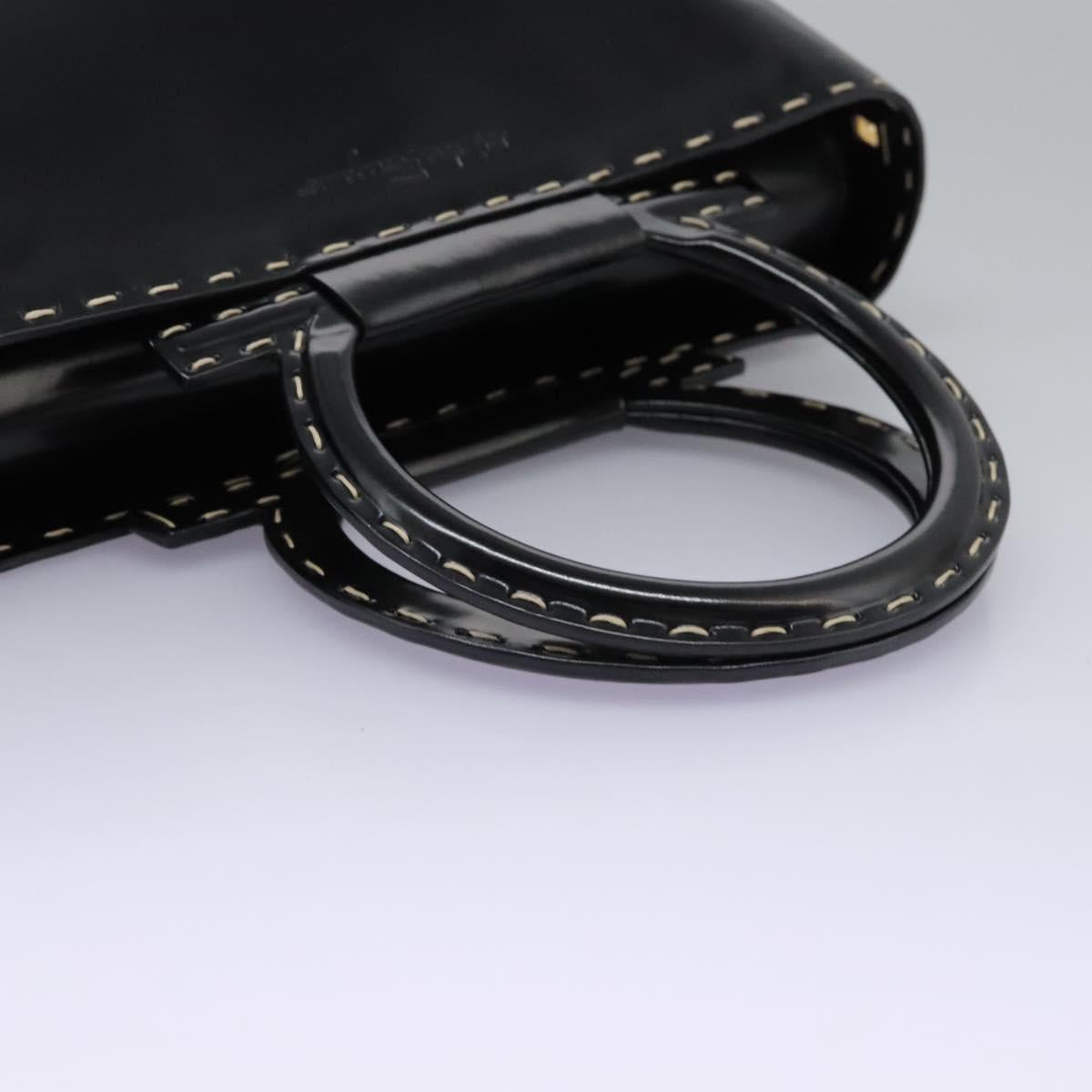 Salvatore Ferragamo Gancini Hand Bag Patent leather 2way Black Auth BD930