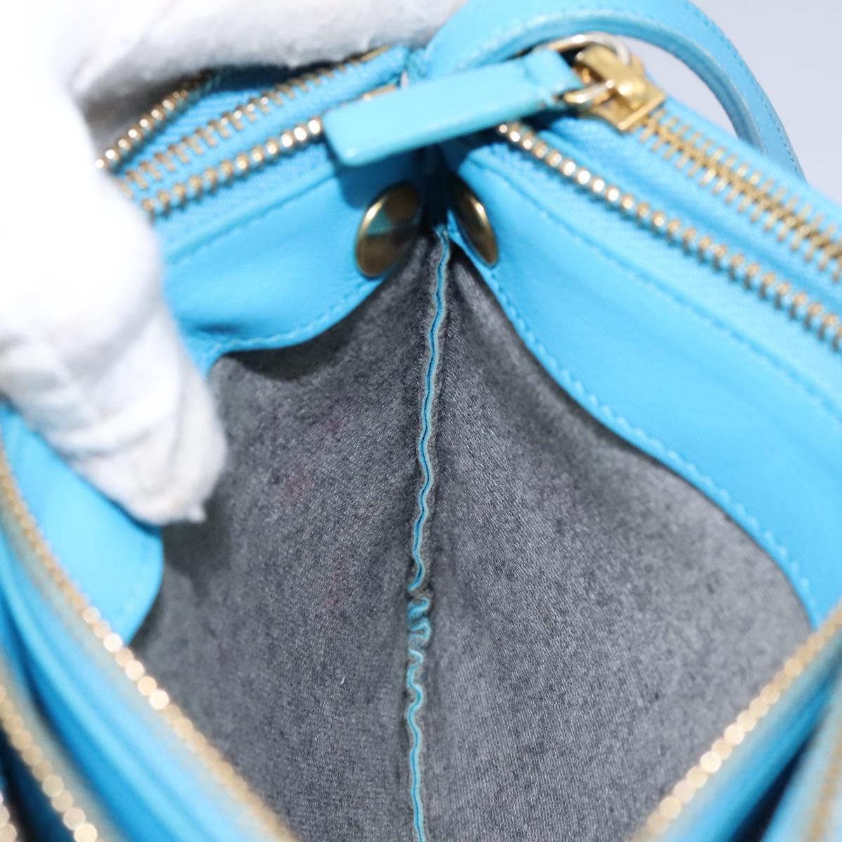 CELINE Trio Small Shoulder Bag Leather Blue Gold Auth BD931