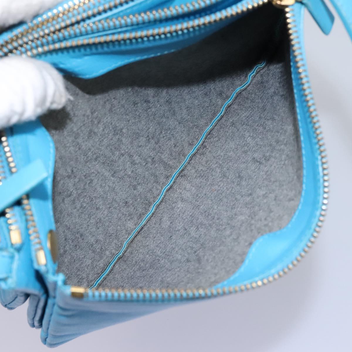 CELINE Trio Small Shoulder Bag Leather Blue Gold Auth BD931