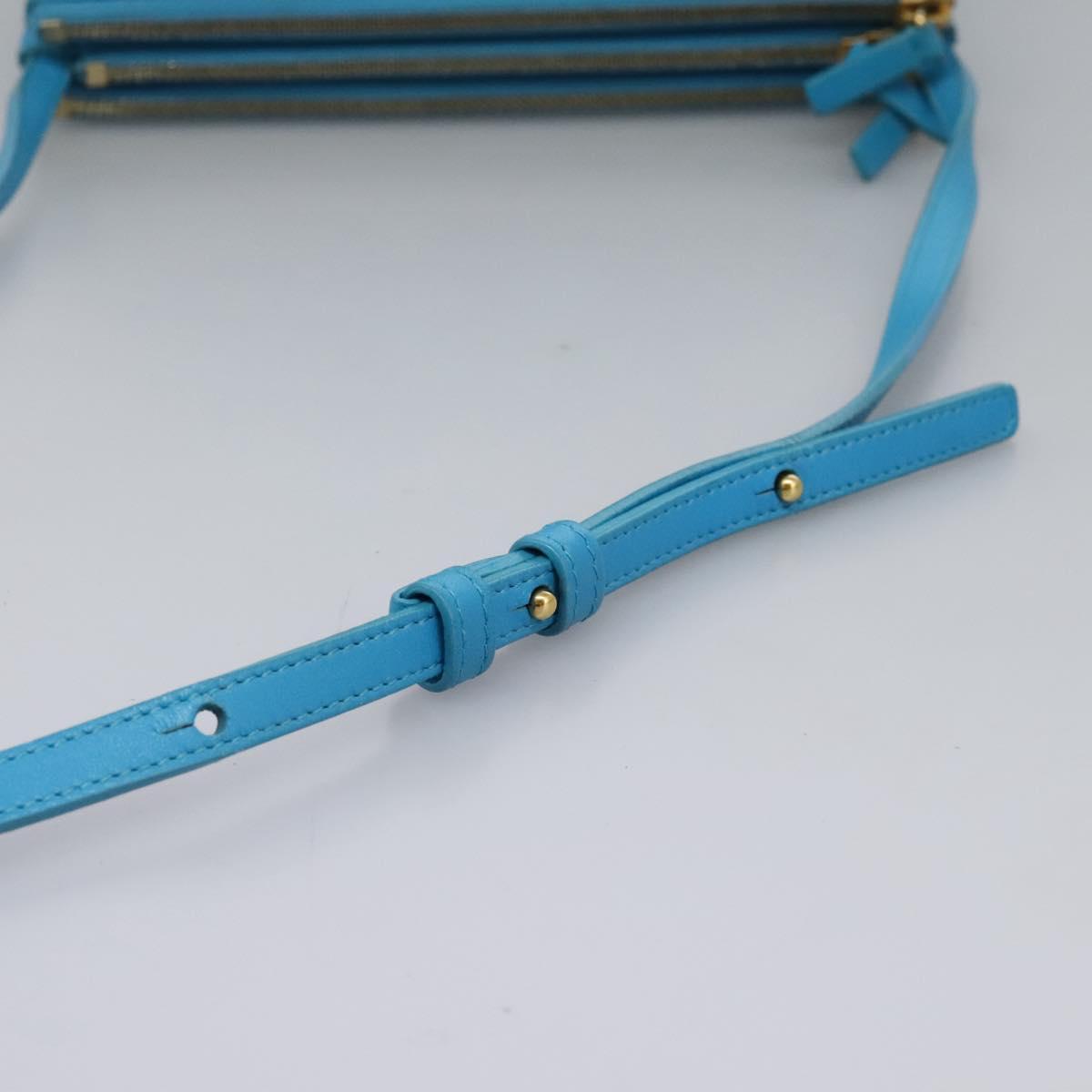 CELINE Trio Small Shoulder Bag Leather Blue Gold Auth BD931