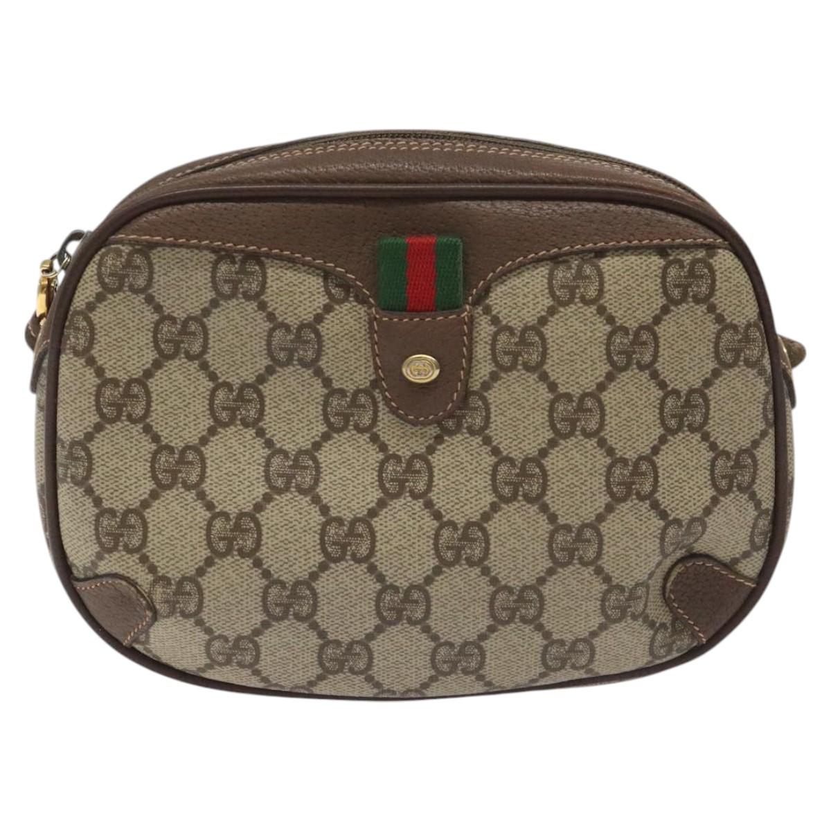 GUCCI GG Supreme Web Sherry Line Shoulder Bag PVC Beige 156 02 066 Auth BD958