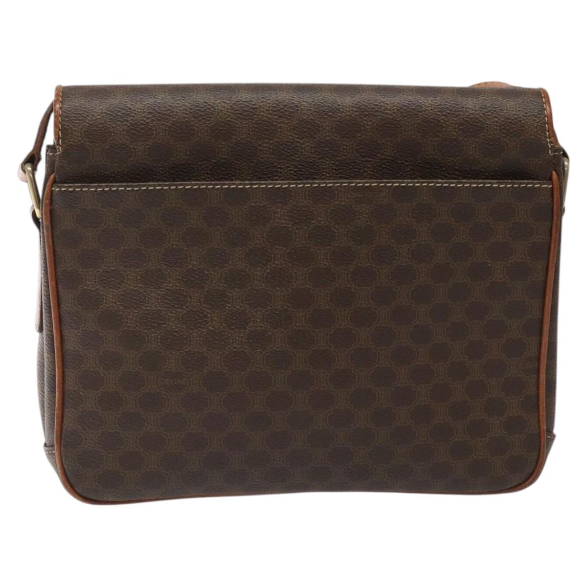 CELINE Macadam Canvas Shoulder Bag PVC Leather Brown Gold Auth BD960