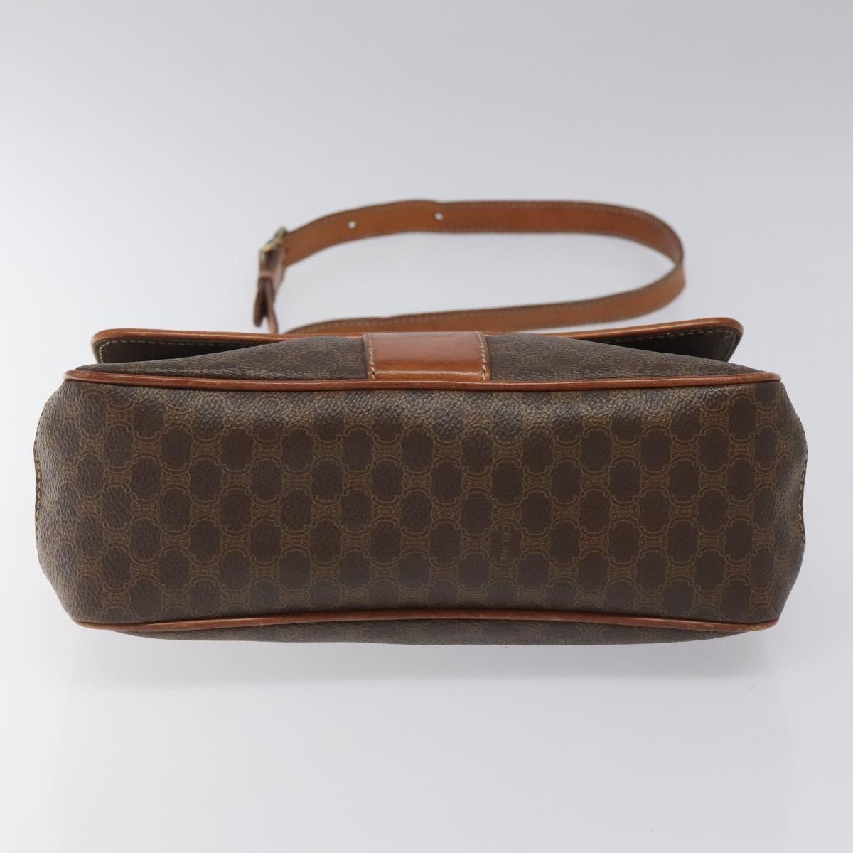 CELINE Macadam Canvas Shoulder Bag PVC Leather Brown Gold Auth BD960