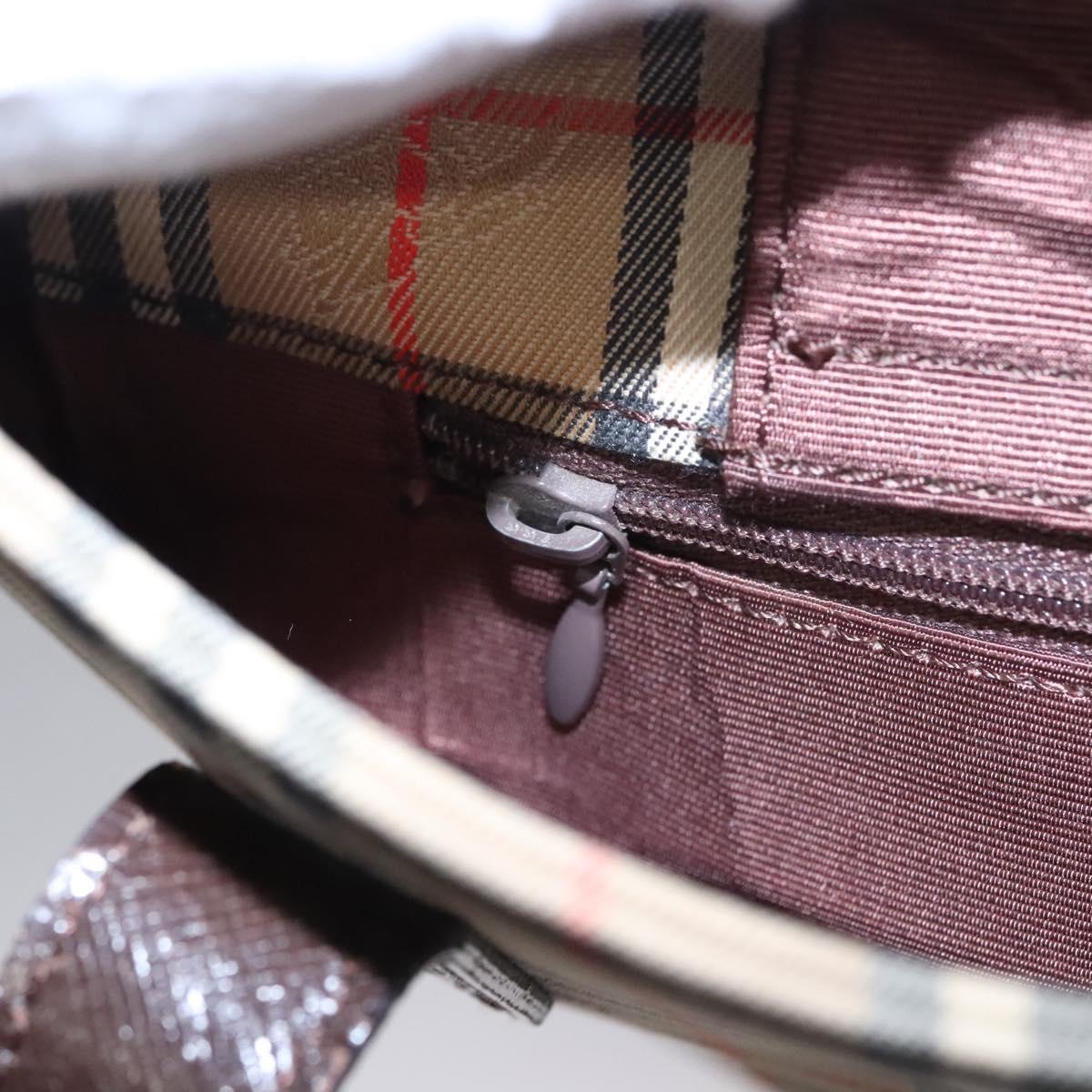 Burberrys Nova Check Tote Bag Canvas Leather Beige Gold Auth BD987