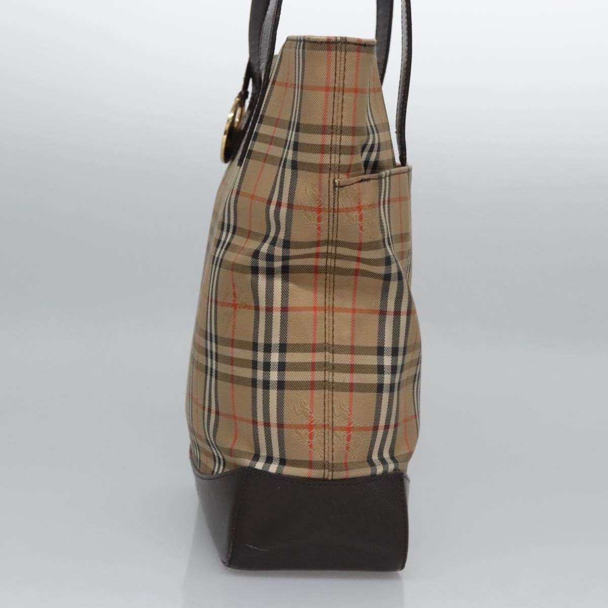 Burberrys Nova Check Tote Bag Canvas Leather Beige Gold Auth BD987