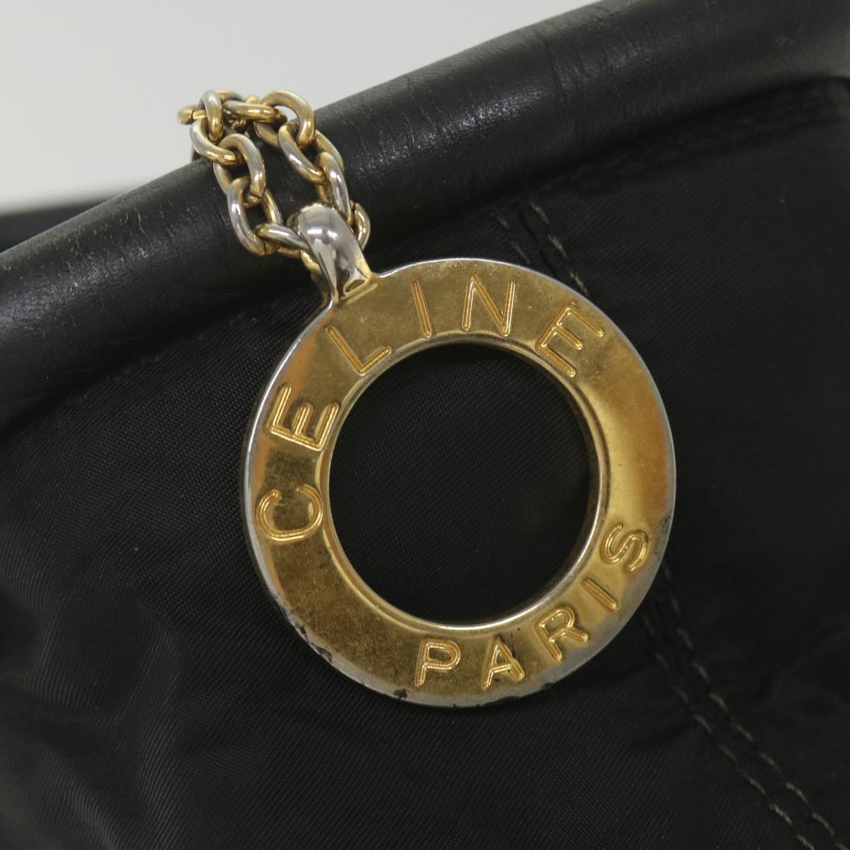 CELINE Shoulder Bag Nylon Black Auth bs10094