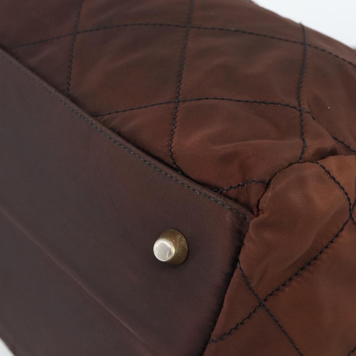 PRADA Chain Boston Bag Nylon Brown Gold Auth bs10311