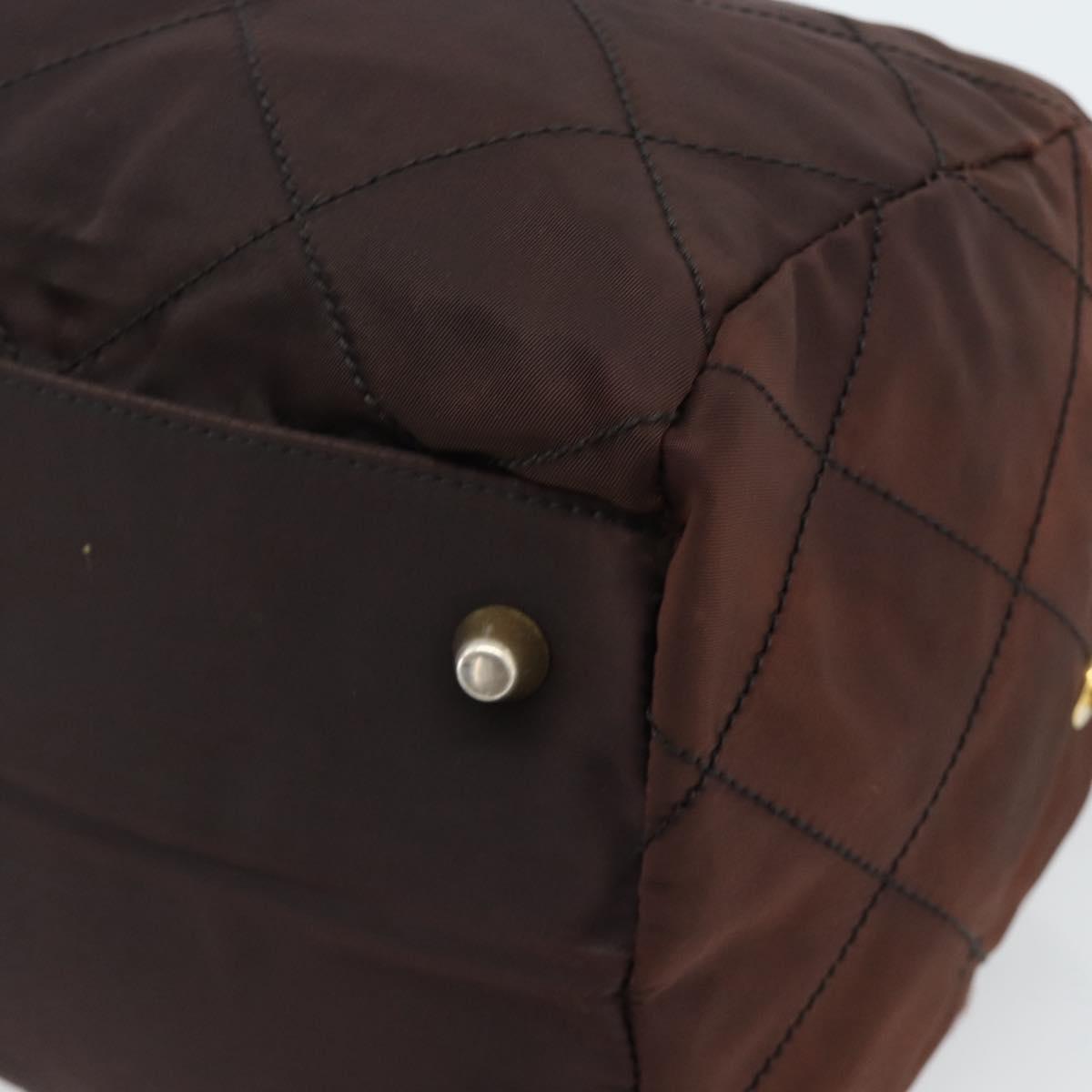 PRADA Chain Boston Bag Nylon Brown Gold Auth bs10311