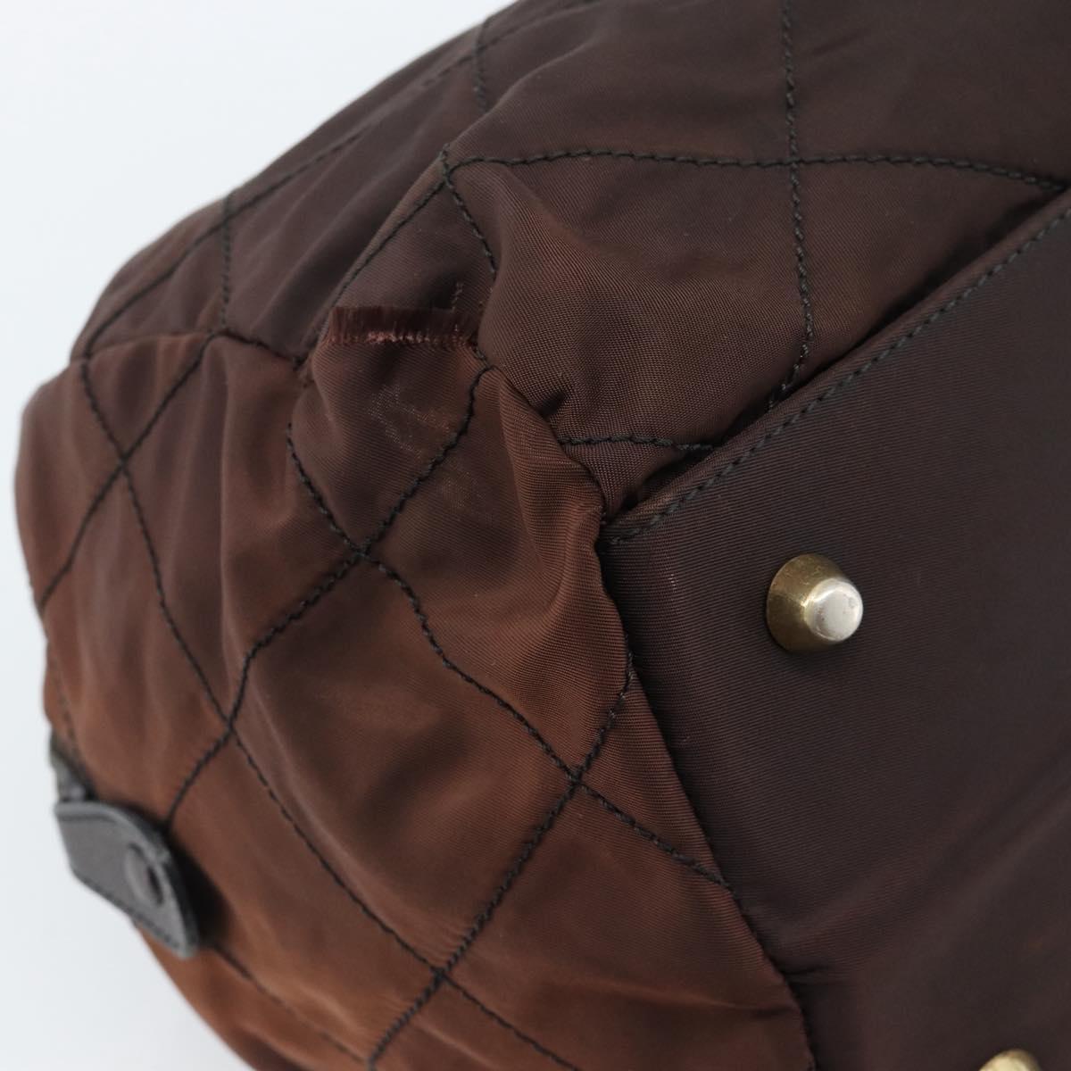 PRADA Chain Boston Bag Nylon Brown Gold Auth bs10311