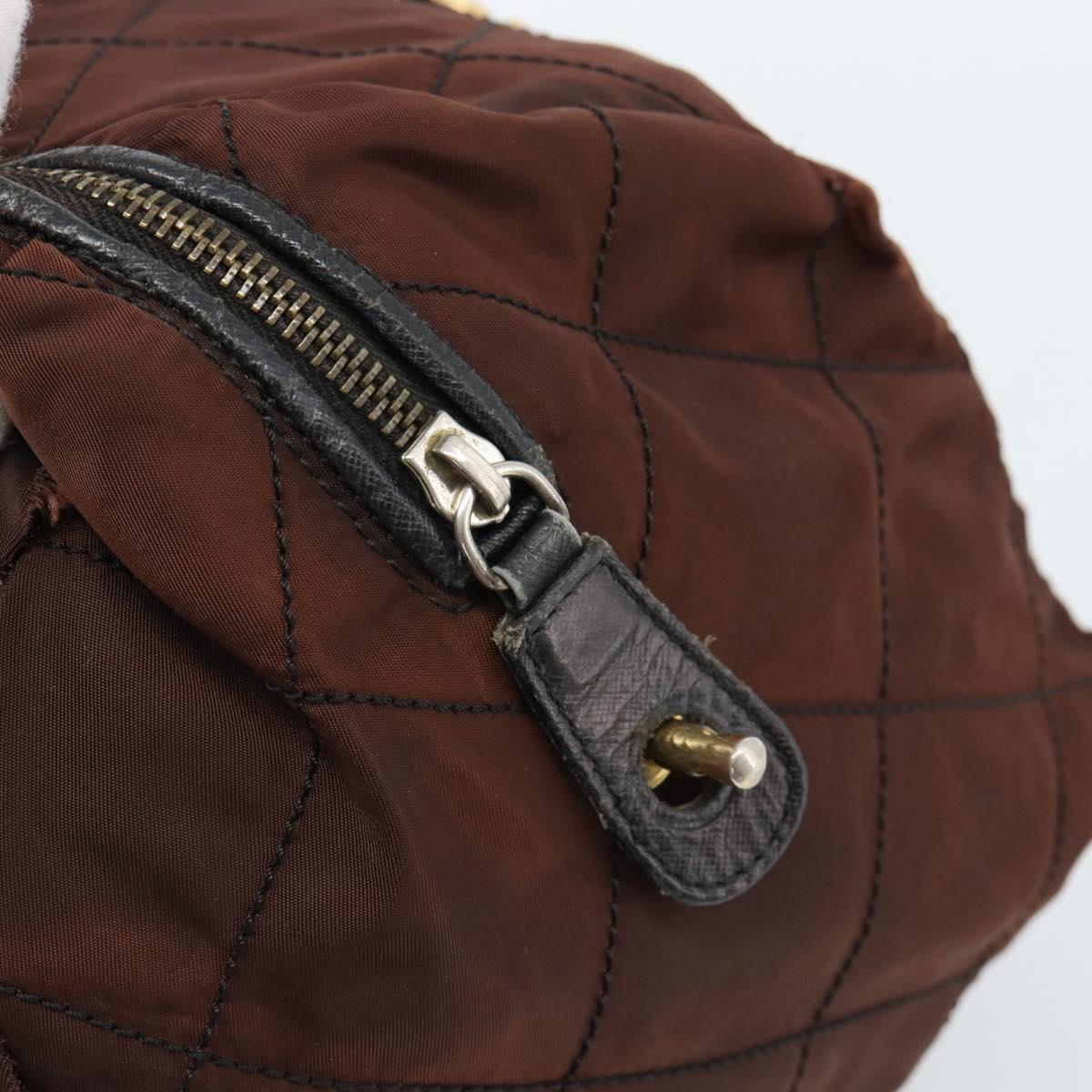 PRADA Chain Boston Bag Nylon Brown Gold Auth bs10311