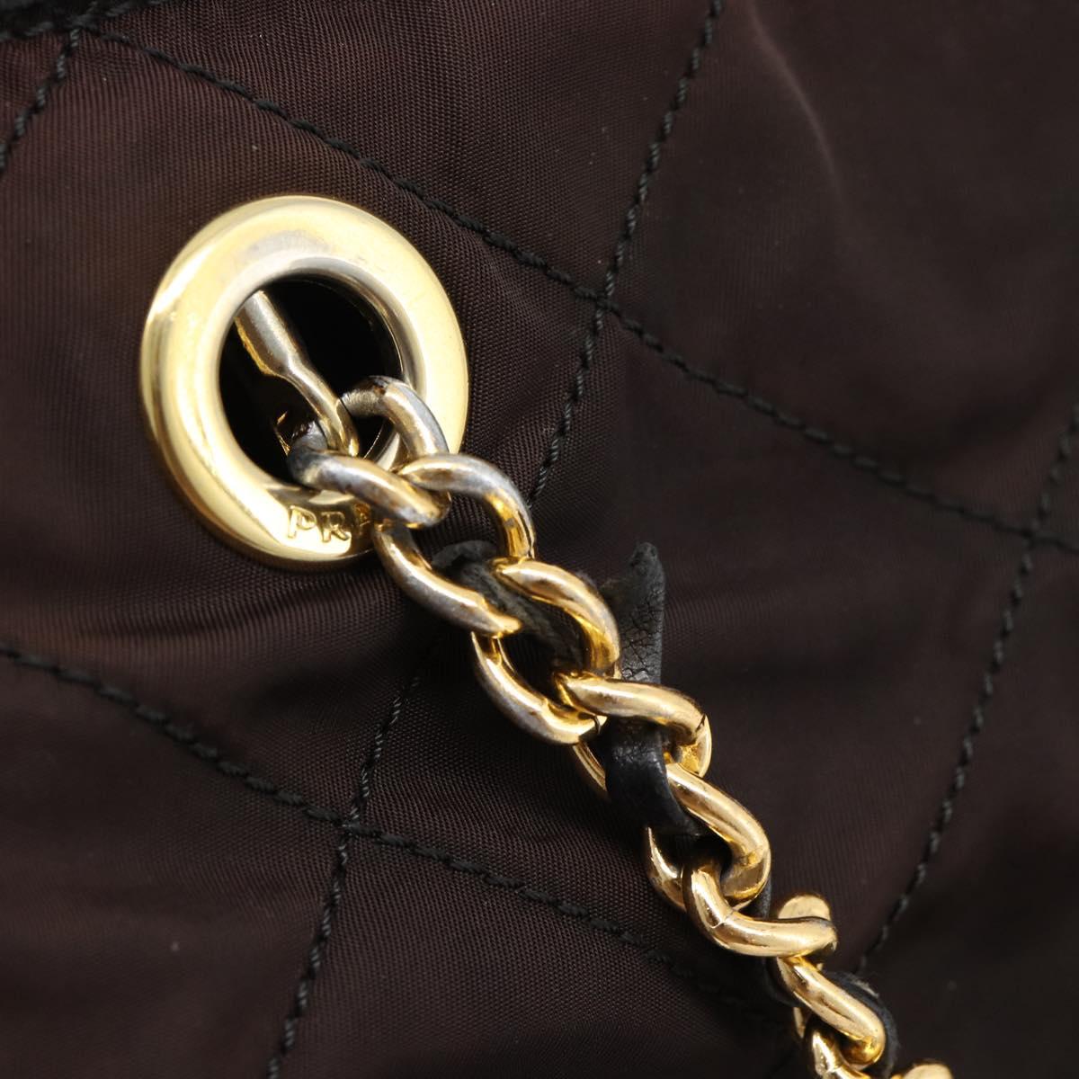 PRADA Chain Boston Bag Nylon Brown Gold Auth bs10311