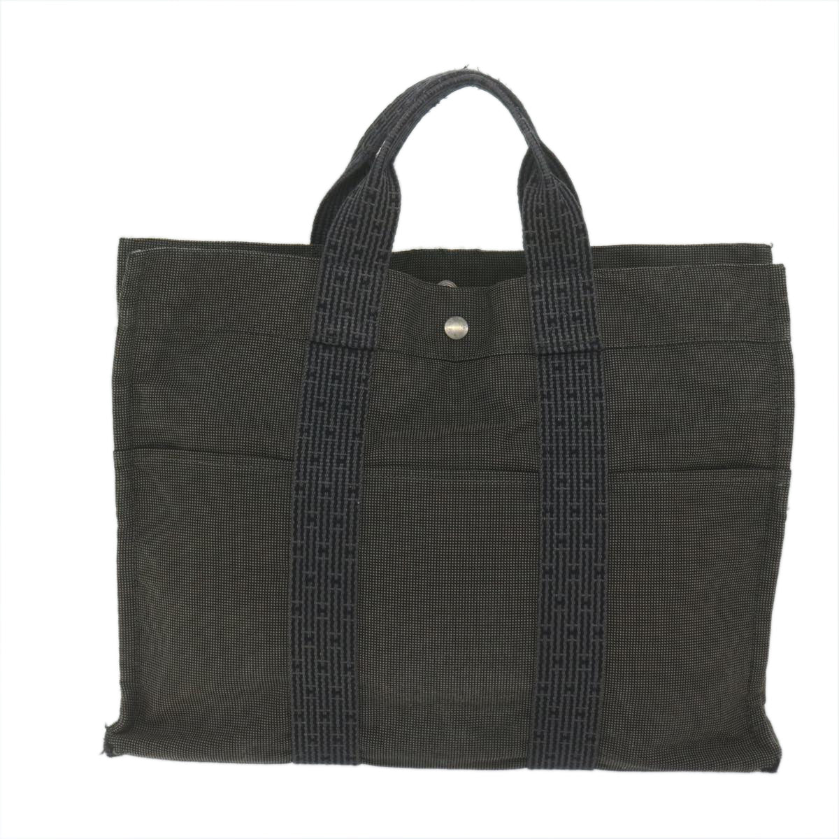 HERMES Her Line Hand Bag Canvas Gray Auth bs10538