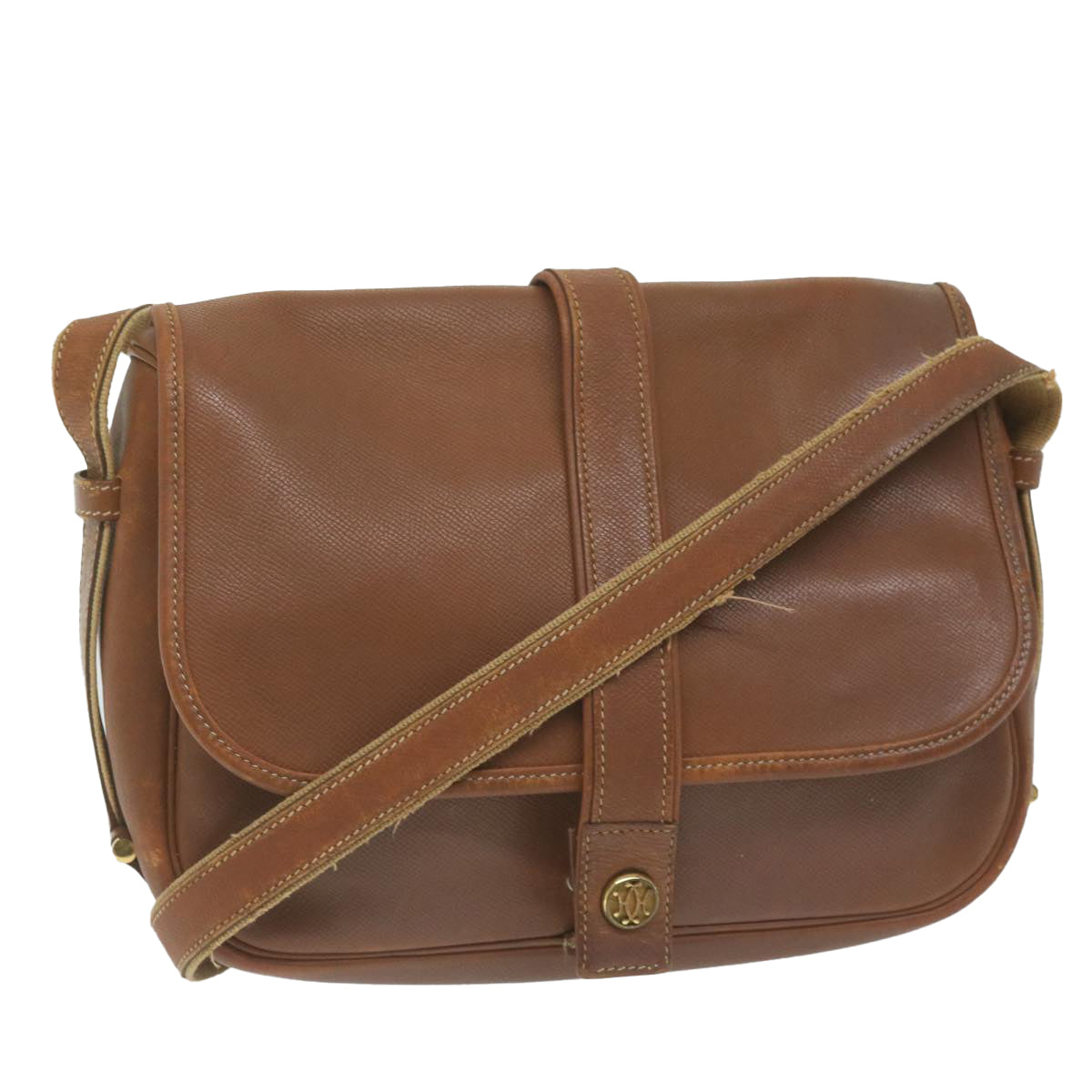 HERMES Noumea Shoulder Bag Leather Brown Auth bs10684