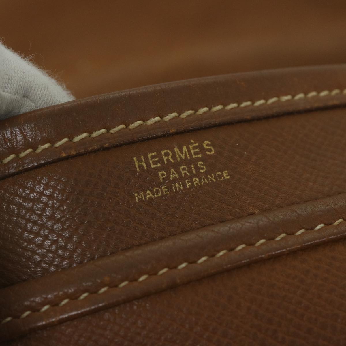 HERMES Noumea Shoulder Bag Leather Brown Auth bs10684