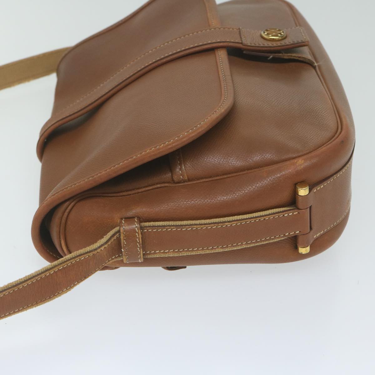 HERMES Noumea Shoulder Bag Leather Brown Auth bs10684