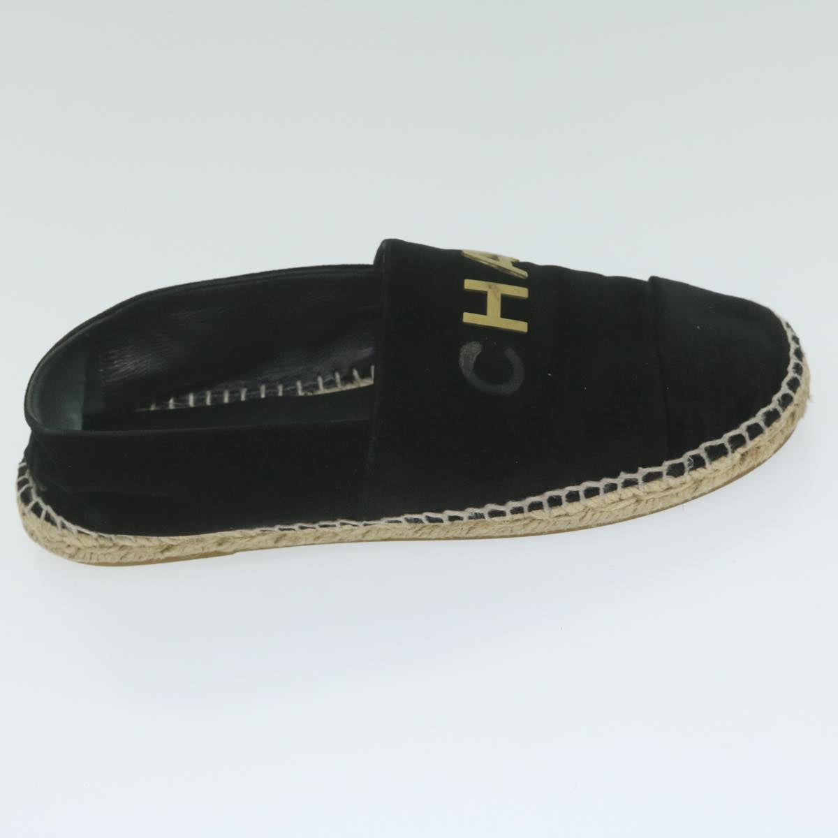 CHANEL Pumps Shoes Velor 38 Black CC Auth bs10973