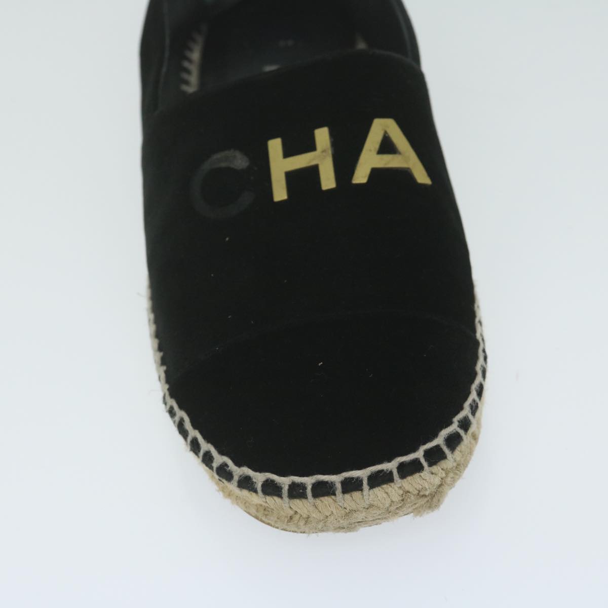 CHANEL Pumps Shoes Velor 38 Black CC Auth bs10973
