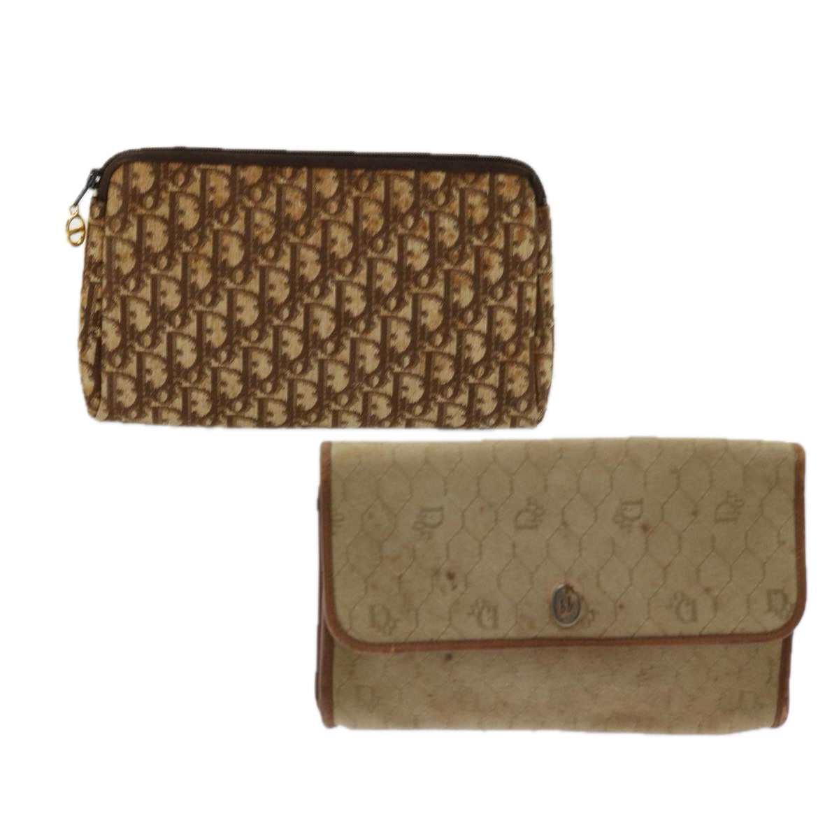 Christian Dior Trotter Canvas Pouch 2 Set Brown Beige Auth bs11092
