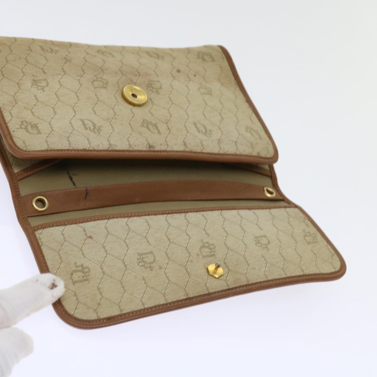 Christian Dior Trotter Canvas Pouch 2 Set Brown Beige Auth bs11092