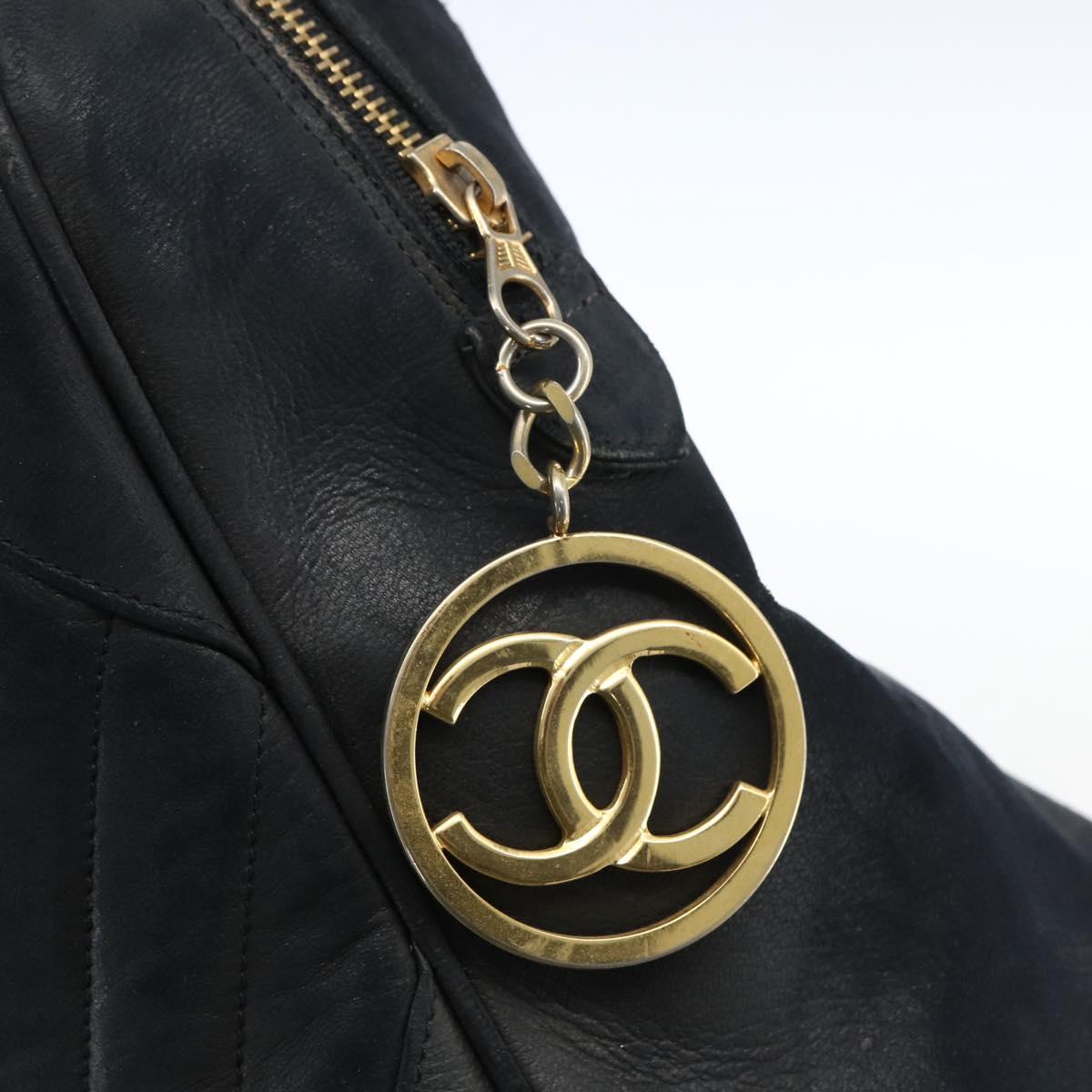 CHANEL Hand Bag Lamb Skin Black Gold CC Auth bs11142