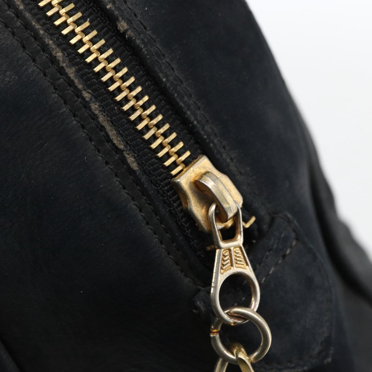 CHANEL Hand Bag Lamb Skin Black Gold CC Auth bs11142