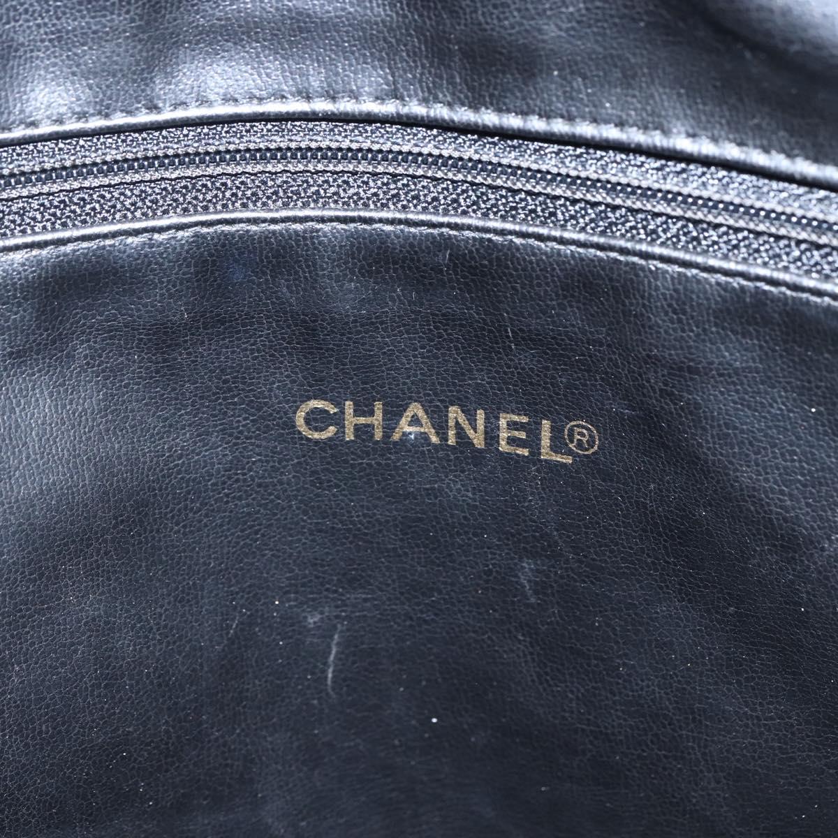 CHANEL Hand Bag Lamb Skin Black Gold CC Auth bs11142
