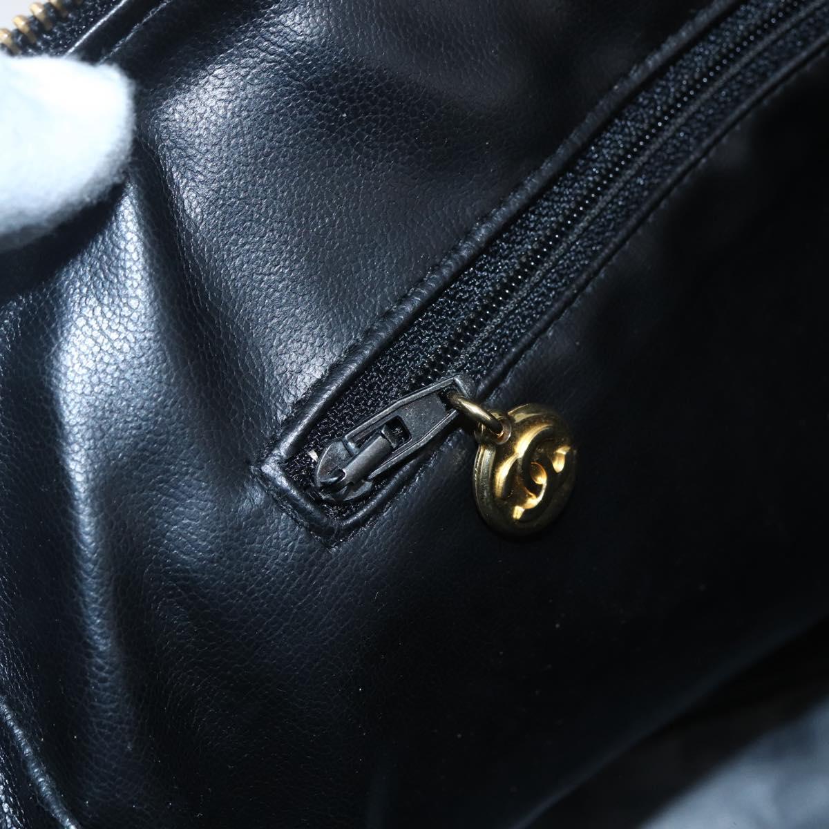 CHANEL Hand Bag Lamb Skin Black Gold CC Auth bs11142