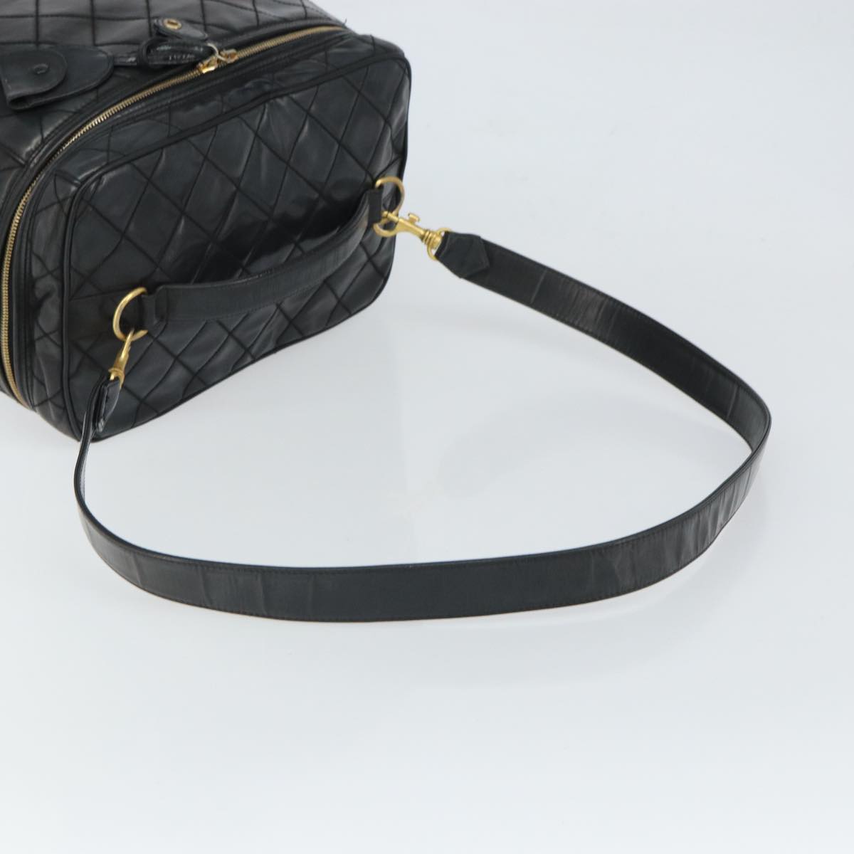CHANEL Vanity Hand Bag Patent leather 2way Black CC Auth bs11283