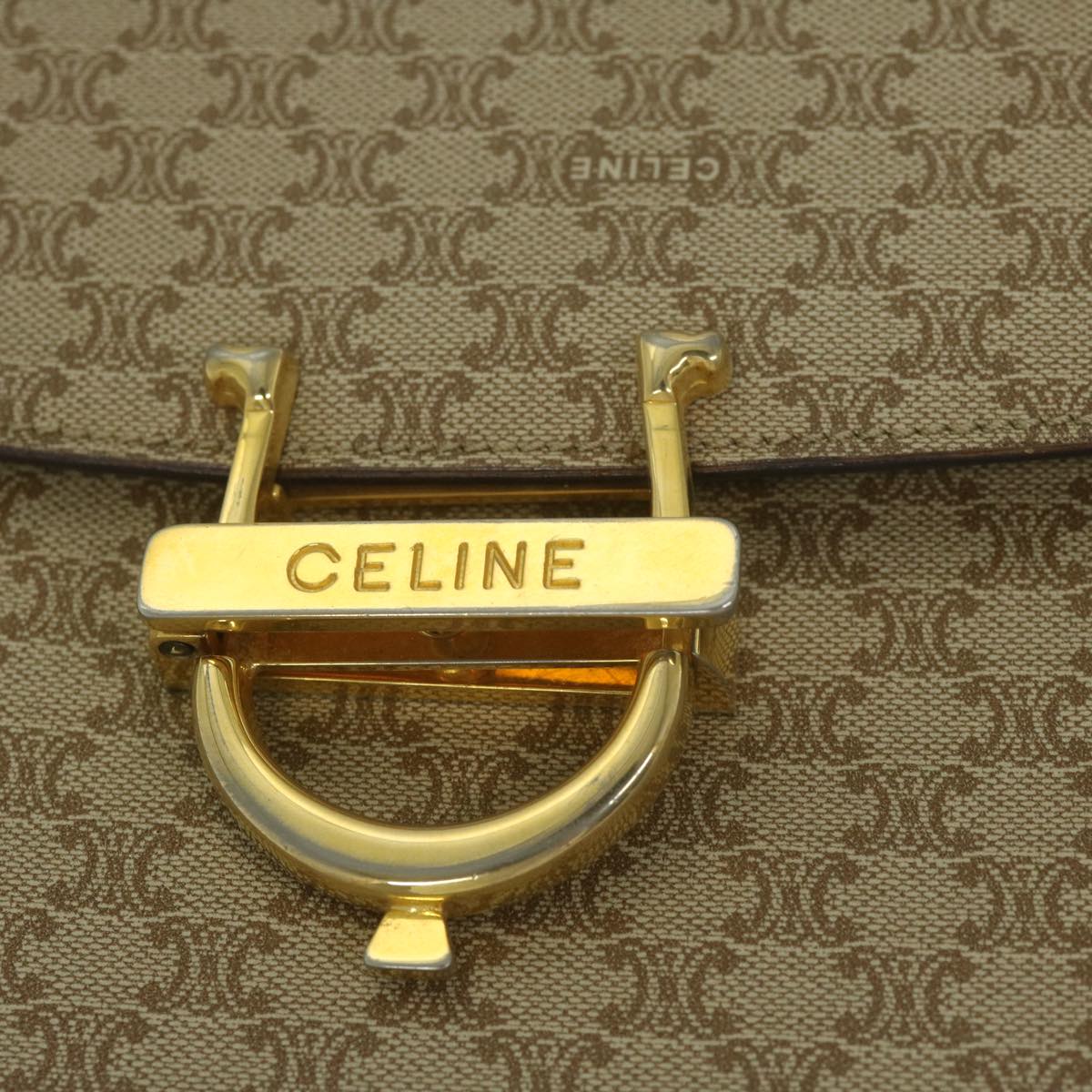 CELINE Macadam Canvas Hand Bag Beige Auth bs11411