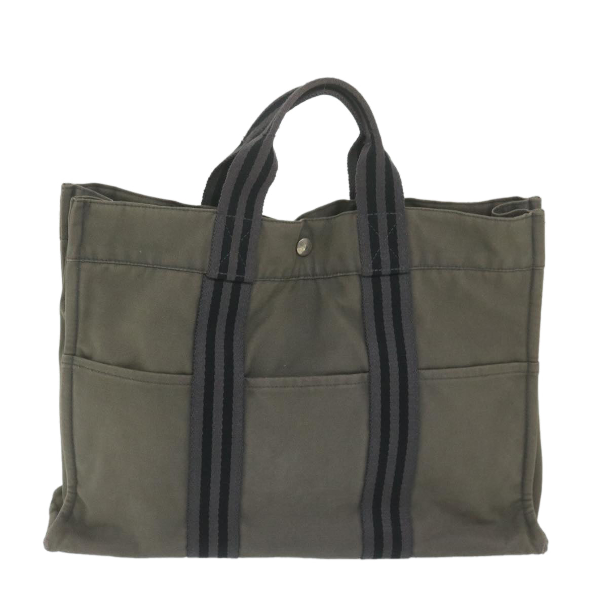 HERMES Fourre Tout MM Hand Bag Canvas Gray Black Auth bs11426