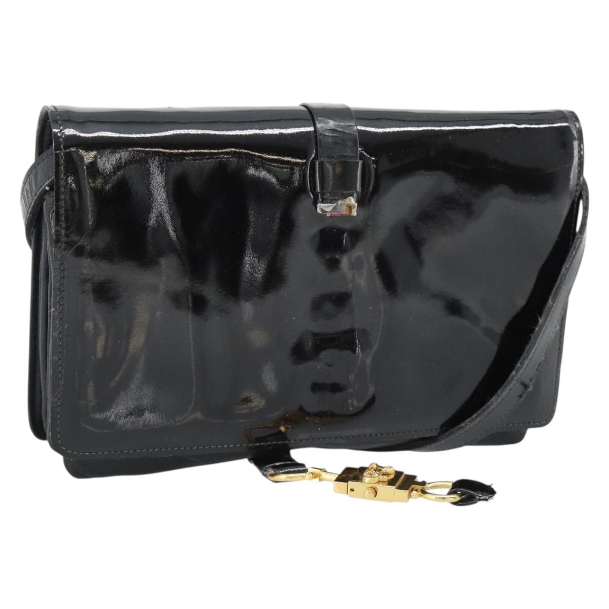 CELINE Shoulder Bag Patent leather Black Auth bs11429