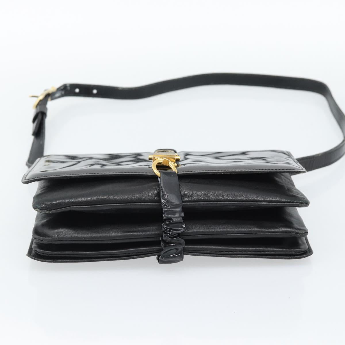 CELINE Shoulder Bag Patent leather Black Auth bs11429