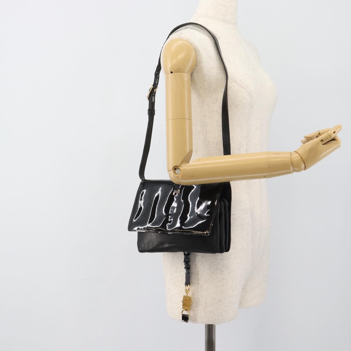 CELINE Shoulder Bag Patent leather Black Auth bs11429