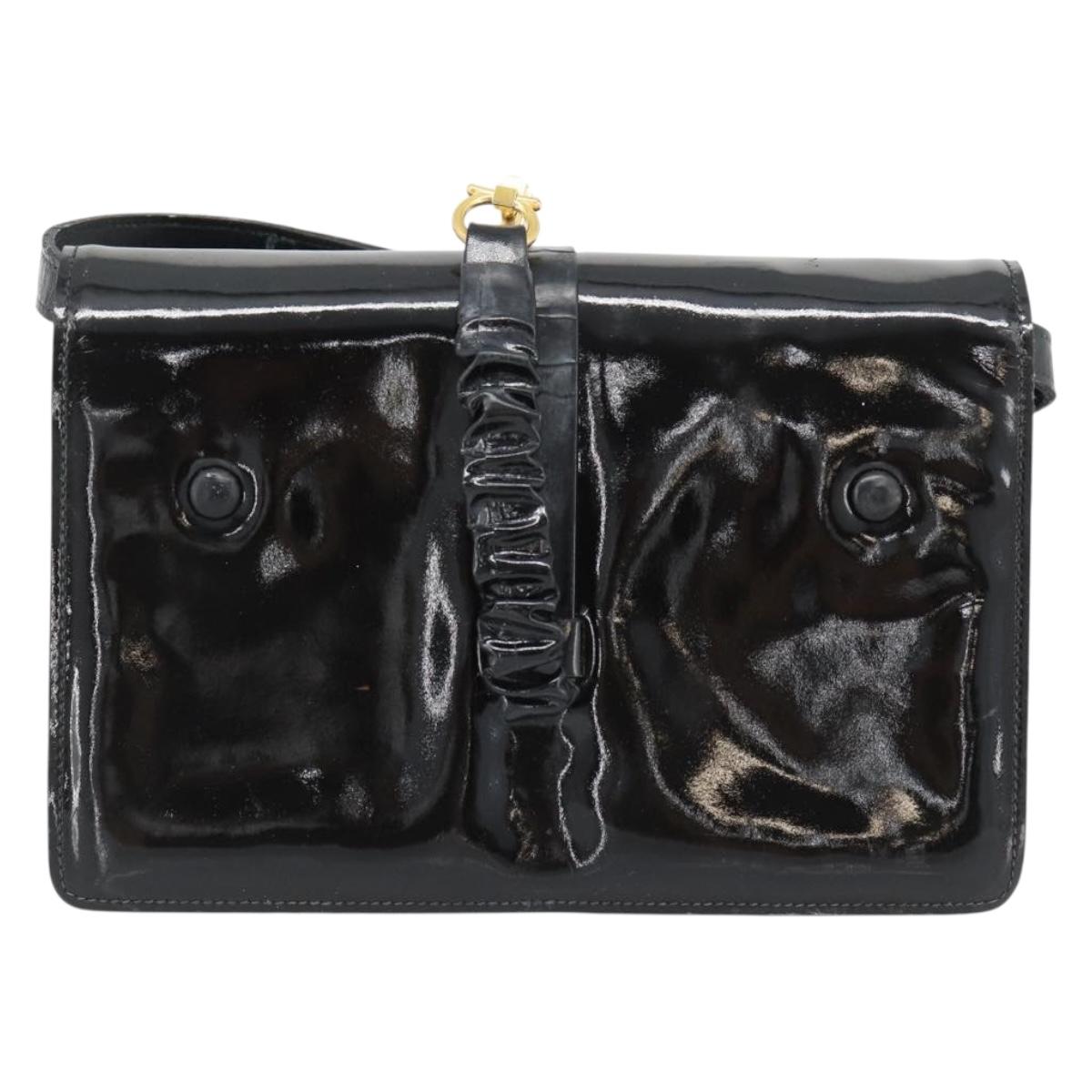 CELINE Shoulder Bag Patent leather Black Auth bs11429