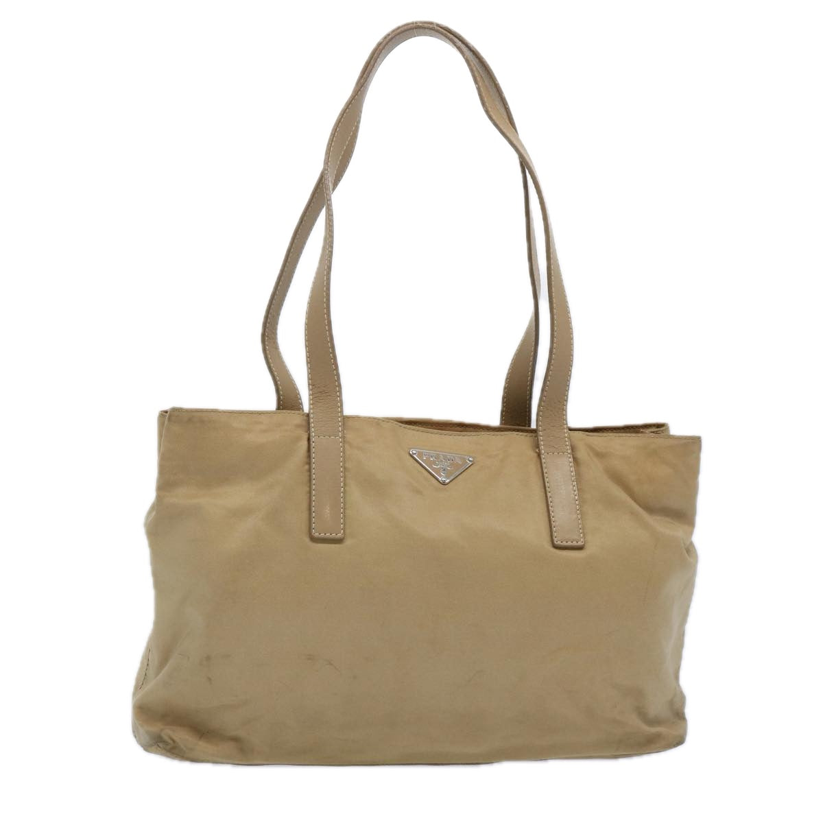 PRADA Tote Bag Nylon Beige Auth bs11689