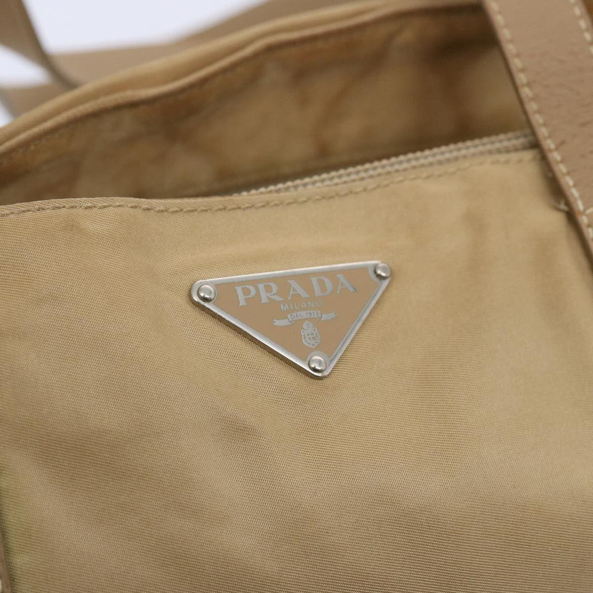 PRADA Tote Bag Nylon Beige Auth bs11689