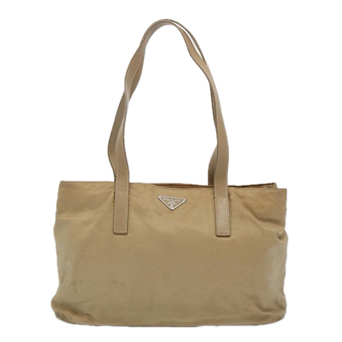 PRADA Tote Bag Nylon Beige Auth bs11689